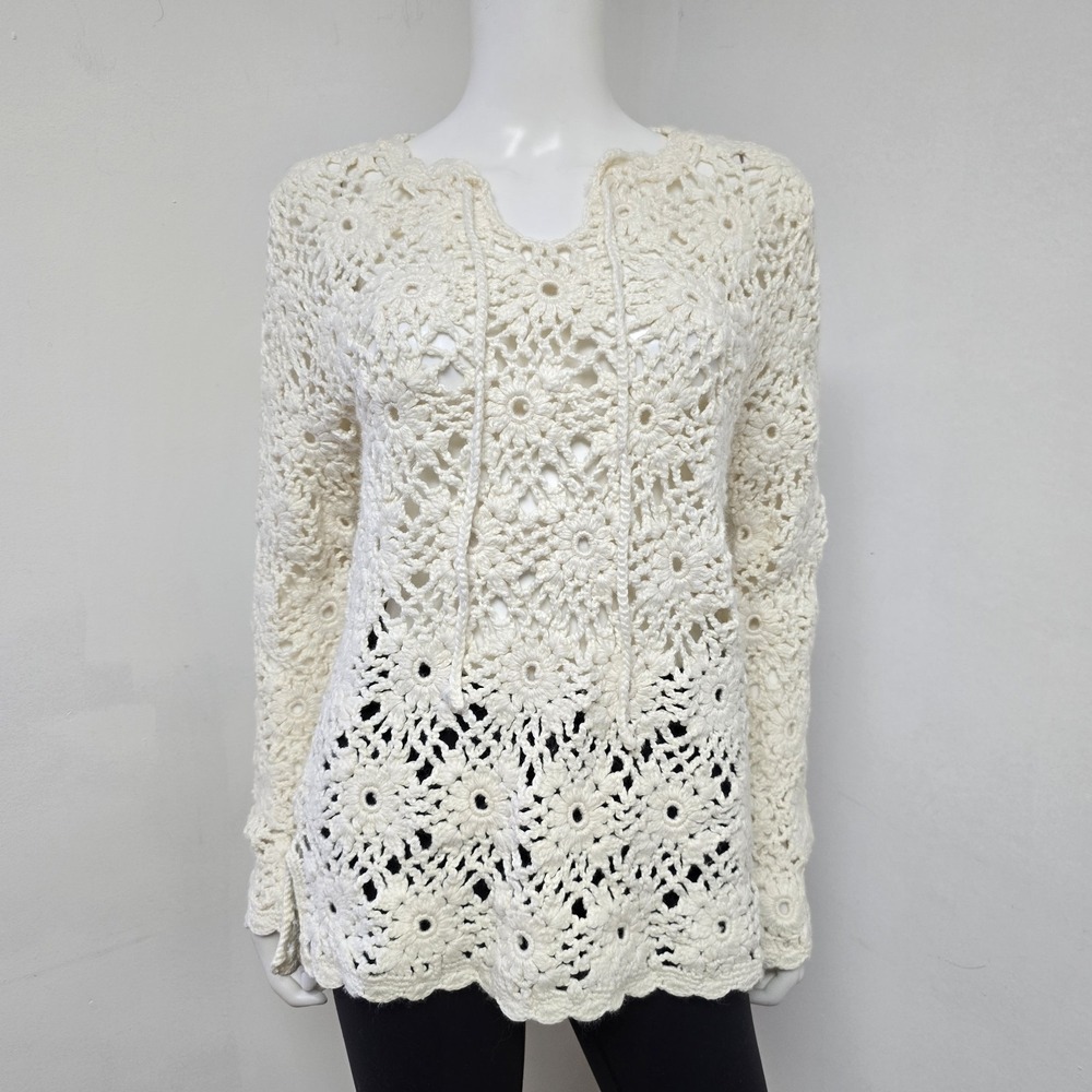 Express Handknit Crochet Open Knit Sweater Pullover Y2K Bohemian Size L Womens